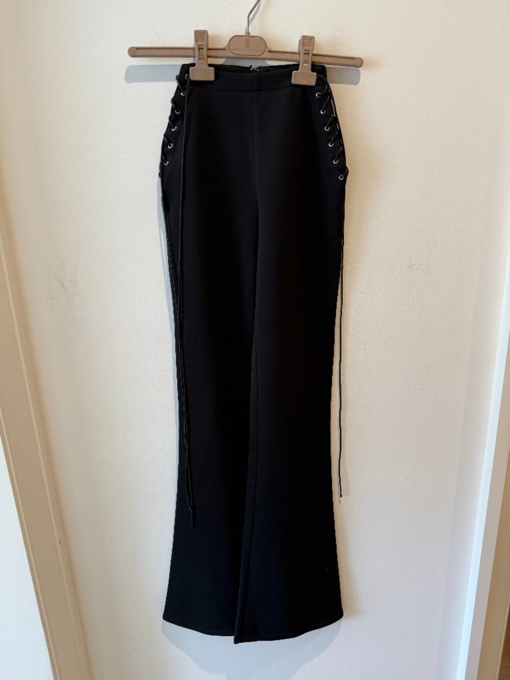 White Fox Black High Waist Flared Lace Up Pant size Small